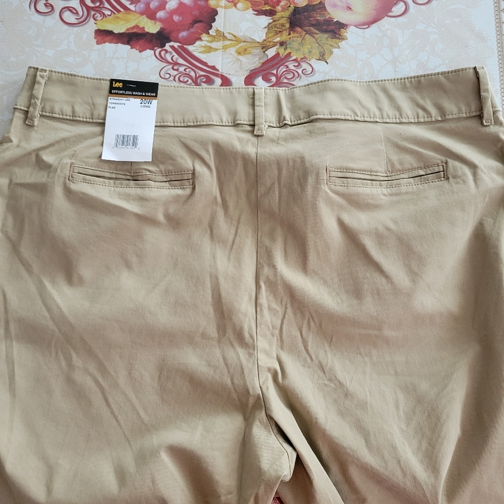 Lee Effortless Wash Wear Pants 20W LONG Flax Relaxed Fit Straight Leg Mid Rise - Picture 9 of 15